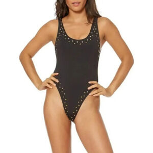 Dolce Vita Women's Black Stella Studded High-Leg One Piece Swimsuit Size Medium